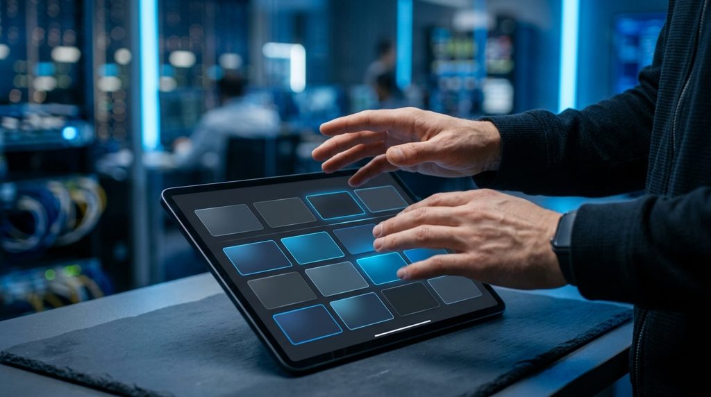 タブレットで複数の選択肢を比較する手元