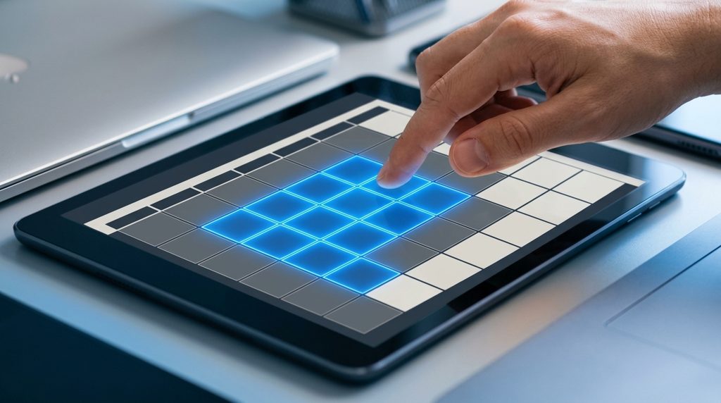 タブレット画面のカレンダーを指す手