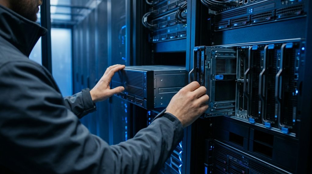 データセンターでサーバーを選ぶ手元
